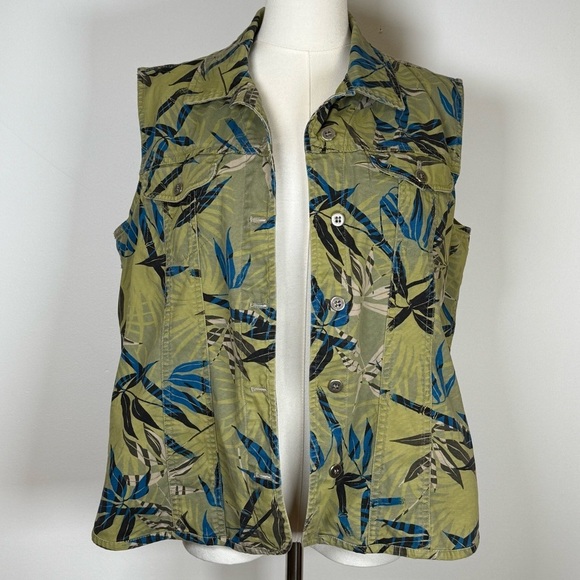 Chico’s Olive Green Jungle Palm Jean Vest Chico’s Size 1 (Medium/8) - Picture 6 of 9